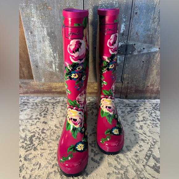 Women’s Joules Size 10 Welly-Print Tall Pink Floral Rain Boots - Picture 4 of 13